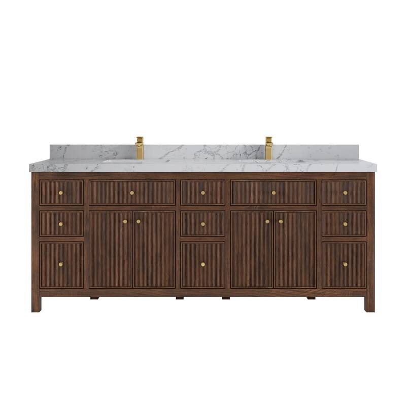 Willow Collections 84 in. W x 22 in. D Sonoma Teak Double Sink Bathroom Vanity with Countertop