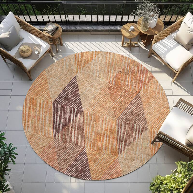 Machine Washable Indoor/ Outdoor Diamond Stripes Chantille Rug - Orange - 8' x 8'