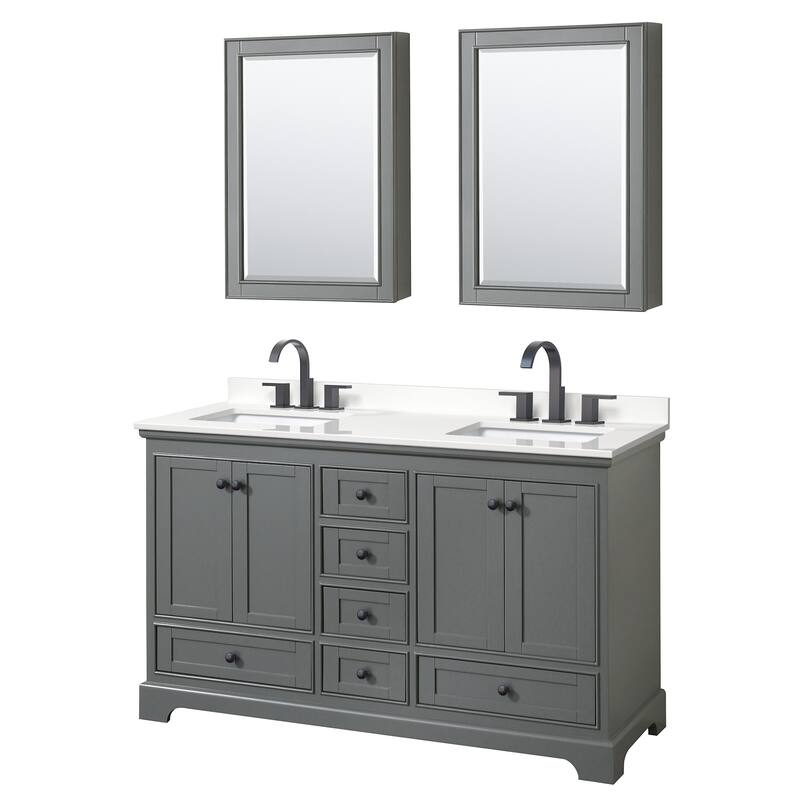 Wyndham Collection WCS202060D-QTZ-US3MED Deborah 60" Free Standing - Dark Gray / White Quartz Top / Matte Black