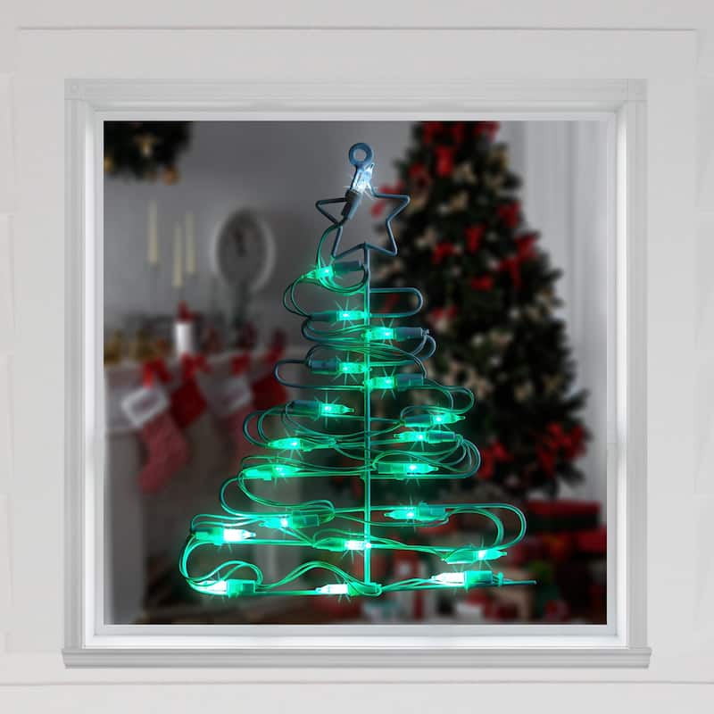 12" B/O LED Lighted Christmas Tree Window Silhouette with Timer