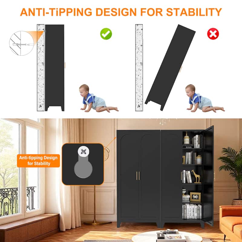 Anmytek 71" Tall Metal Storage Cabinet with 2 Doors and Adjustable Shelves Black for Bedroom Living Room Kitchen