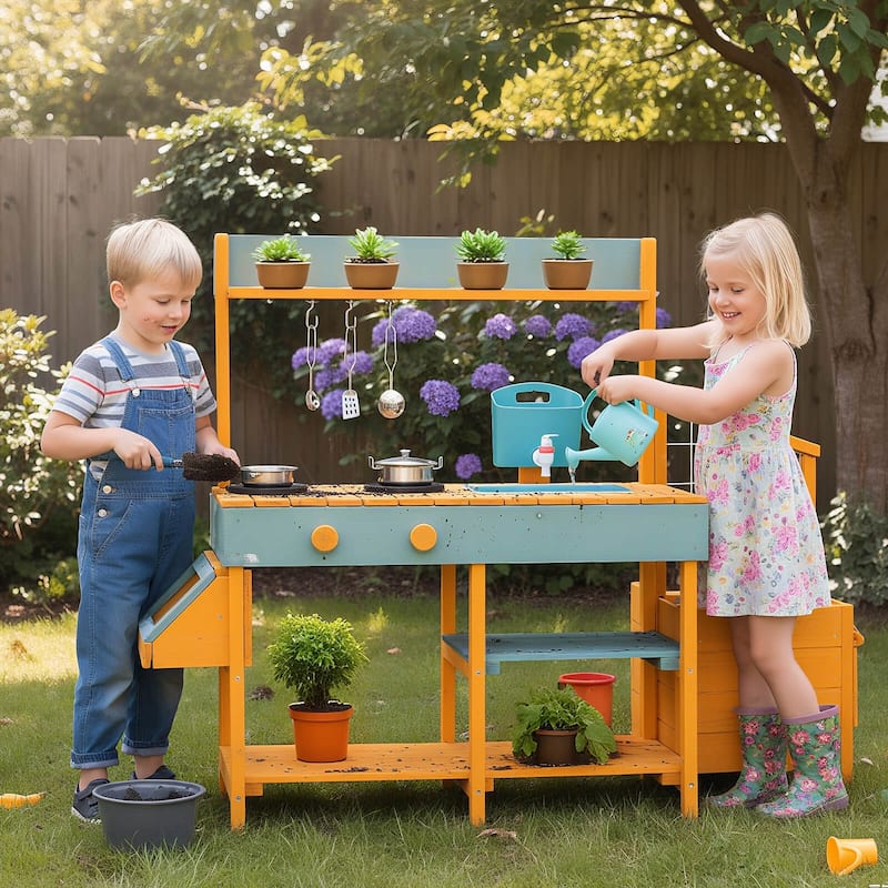 Costway Play Kitchen for Kids Wooden Toy Kitchen Playset with - See Details