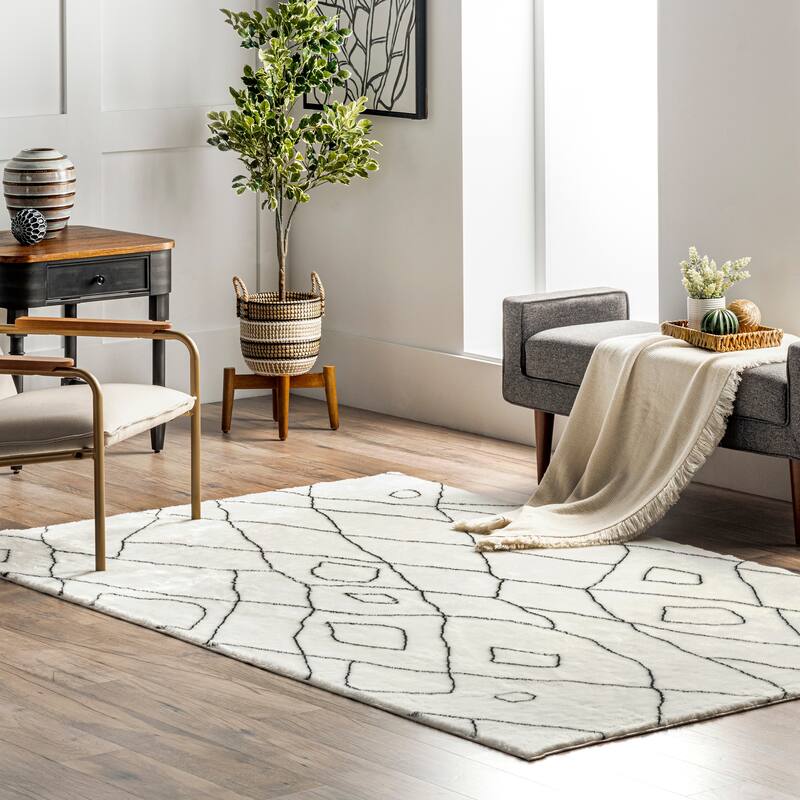 Nuloom Sammie SuperiorWash Abstract Boho Machine Washable Shag Area Rug - 5' x 8' - Black - Rectangle