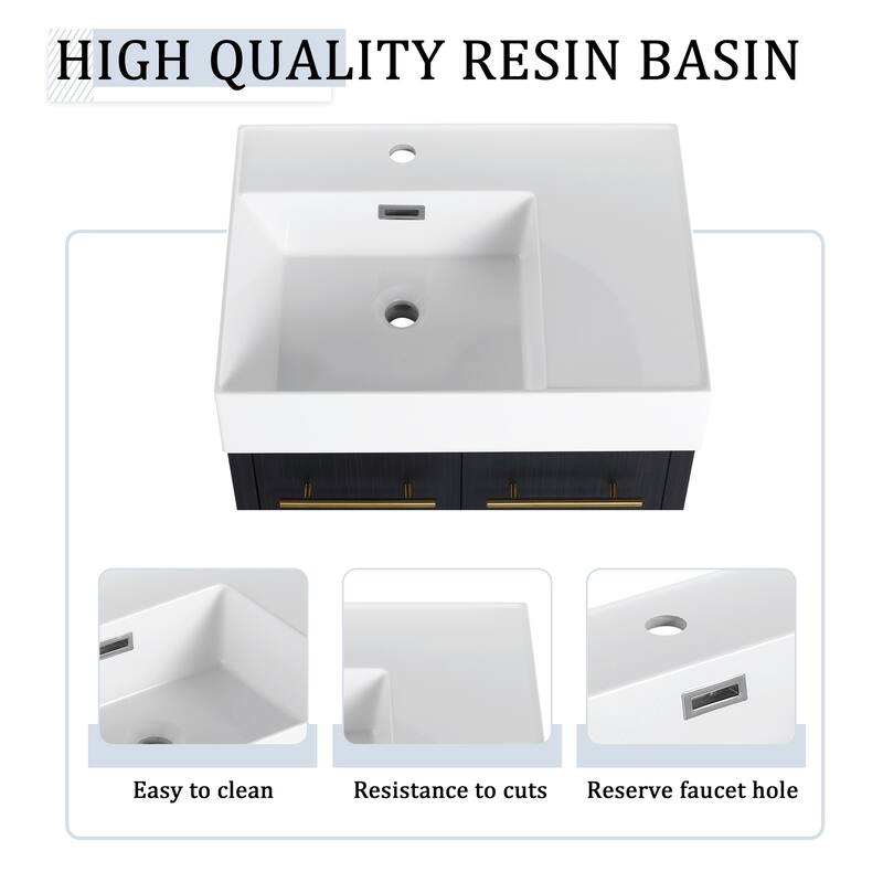 Wall mounted bathroom vanity with sink and storage shelf
