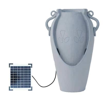 XBrand 34" Solar Pot Fountain, Amphora-Inspired Design, Outdoor Water Fountain, Polyresin, Gray