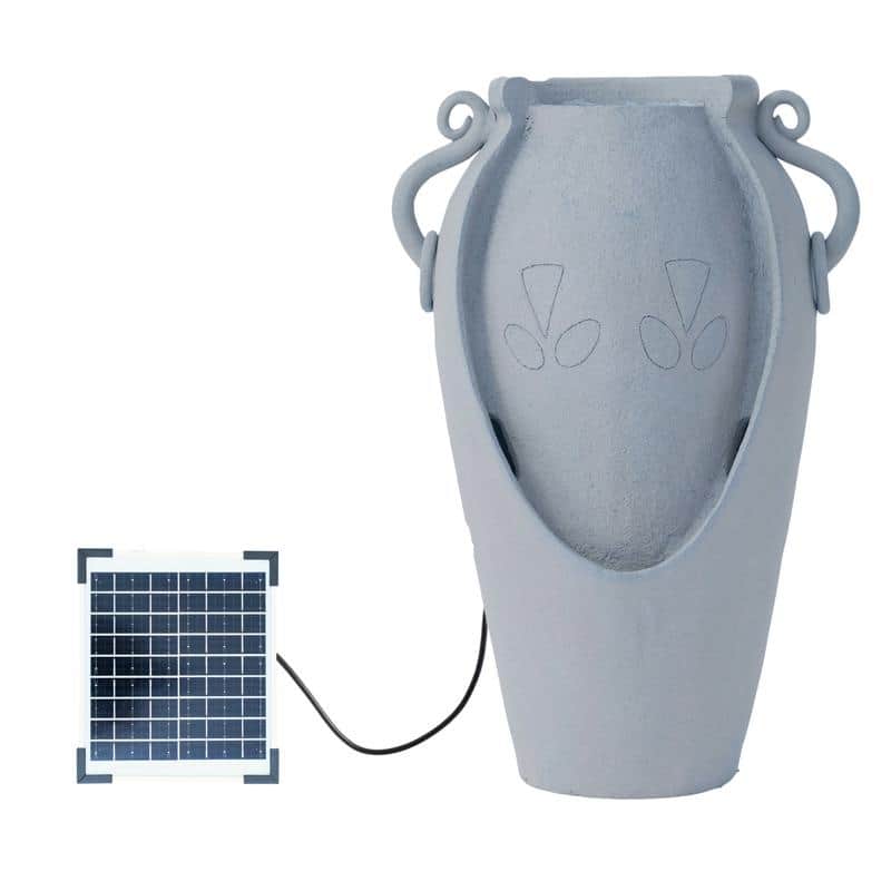 XBrand 34" Solar Pot Fountain, Amphora-Inspired Design, Outdoor Water Fountain, Polyresin, Gray