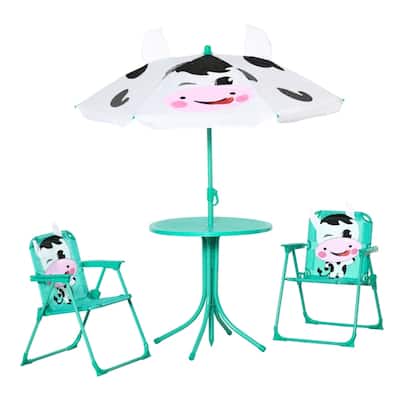 Kids Outdoor Table and Chair Set with Adjustable Umbrella and Steel Frame for Comfortable Seating