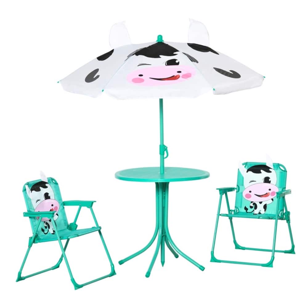 Kids Outdoor Table and Chair Set with Adjustable Umbrella and Steel Frame for Comfortable Seating