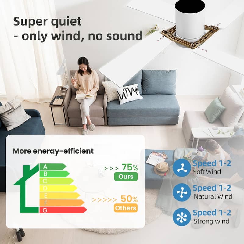 48Inch 4 Two-color Fan Blades Dc Motor Indoor Ceiling Fan With Light Kit And Remote