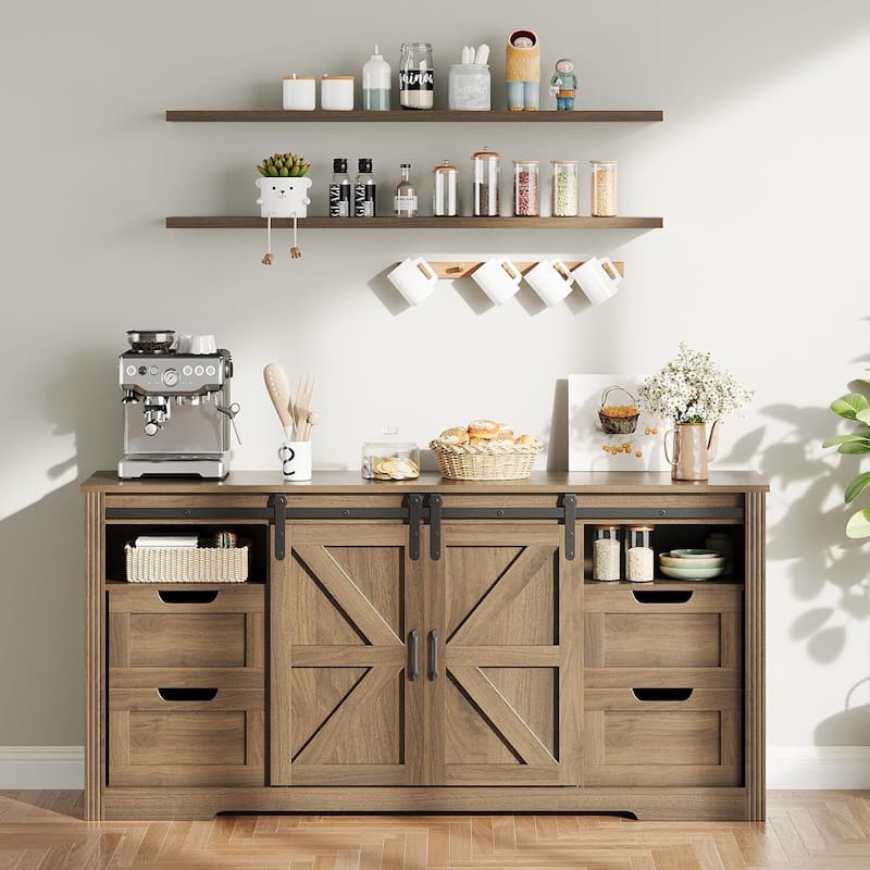 66" Farmhouse TV Stand, Entertainment Center with 4 Drawers for Up to 70 Inch TVs