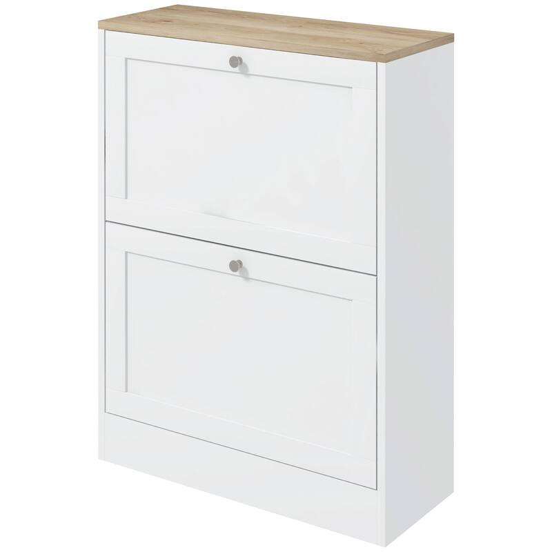 Wood Slim Shoe Cabinet with 2 Flip Drawers and Adjustable Shelves