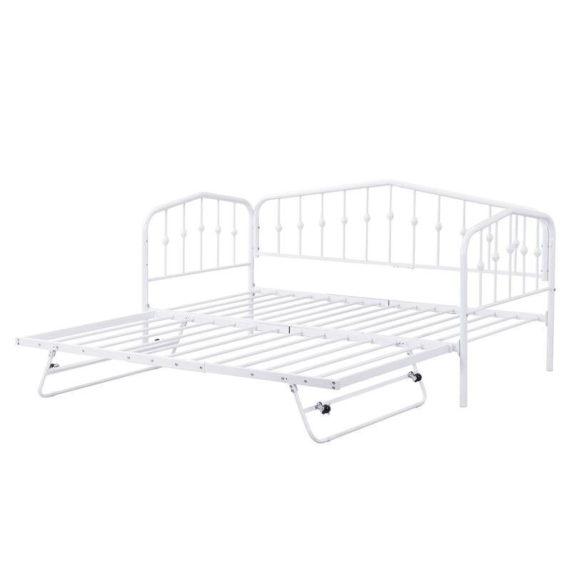 Twin Daybed with Adjustable Trundle, Portable Folding Trundle, White