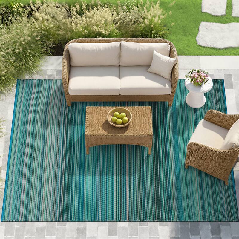 Contemporary Stripe Reversible Plastic Outdoor Rugs - 7'10"X10'