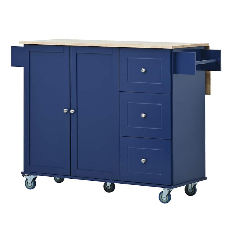 Kitchen Island Cart with Solid Wood Top and Locking Wheels