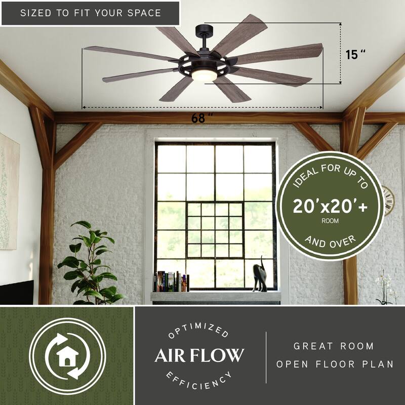 Burlington 68-in Farmhouse Windmill Indoor Outdoor Ceiling Fan with LED Light Kit and Remote
