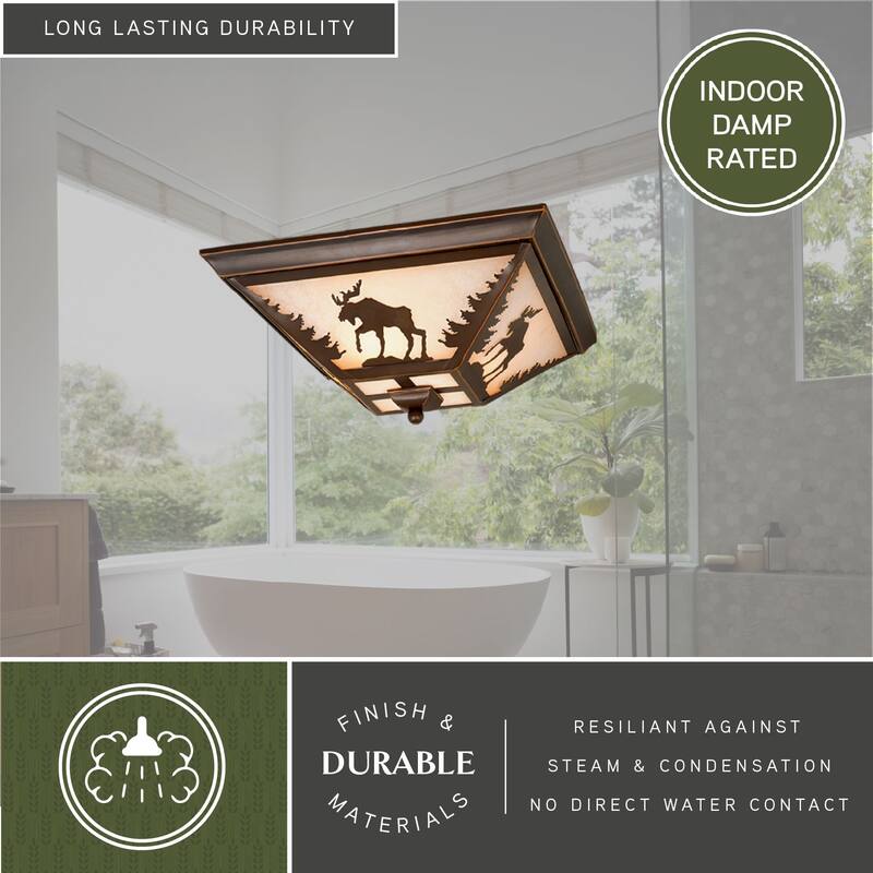Yellowstone Bronze Rustic Moose Tree Square Outdoor Flush Mount Ceiling Light - 14-in W x 5.75-in H x 14-in D