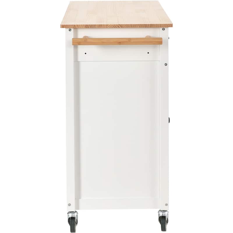 Kitchen Island Cart With Solid Wood Top And Locking Wheels(no include stool)