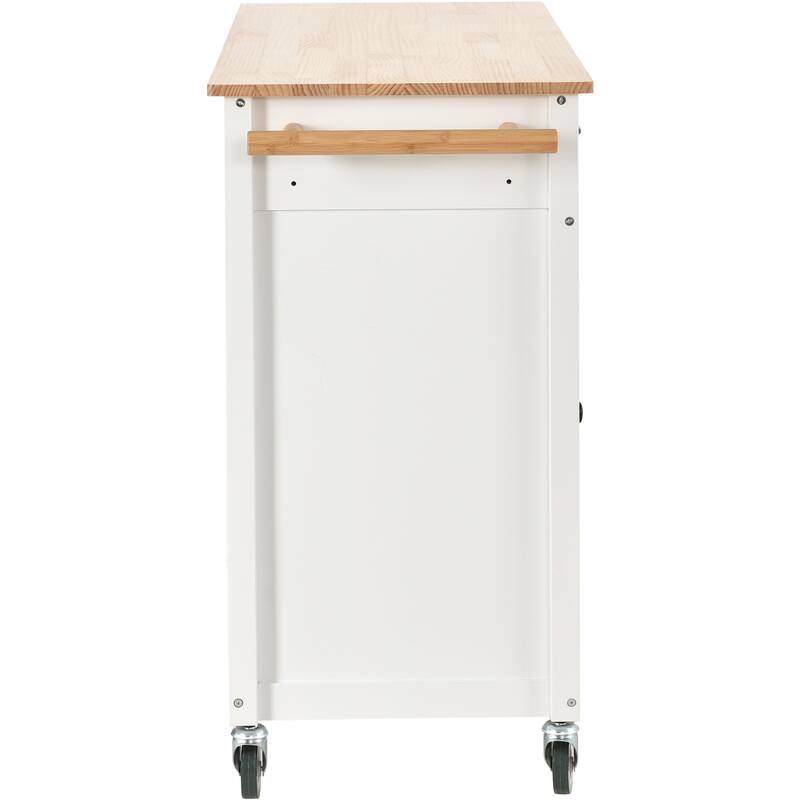 Kitchen Island Cart on Wheels with Solid Wood Top, Moveable Island Table with Adjustable Shelves, 4-Door Cabinet & 2 Drawers