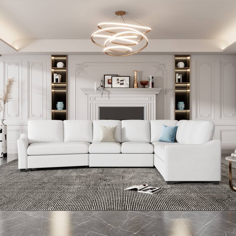 129.5" Sectional Sleeper Sofa with Pull-Out Bed Modern L-Shape Couch Bed