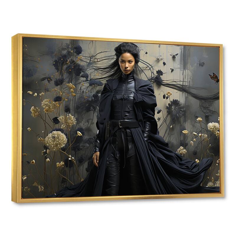 Designart "Dark Fashion Couture Woman" Fashion Black Wall Decor - Glam Bedroom Framed Canvas Wall Art