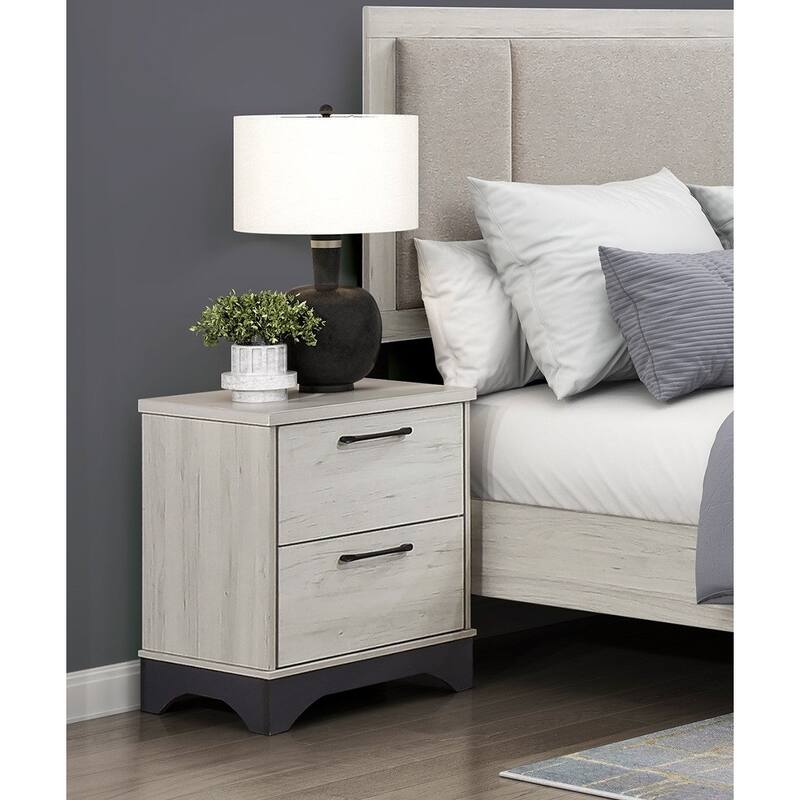 White Oak and Gray Finish Bed Nightstand Chest Set 3pcs Bedroom Furniture