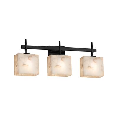 Alabaster Rocks! Union 3-Light Matte Black Bath Bar, Alabaster Rocks Rectangle Shade