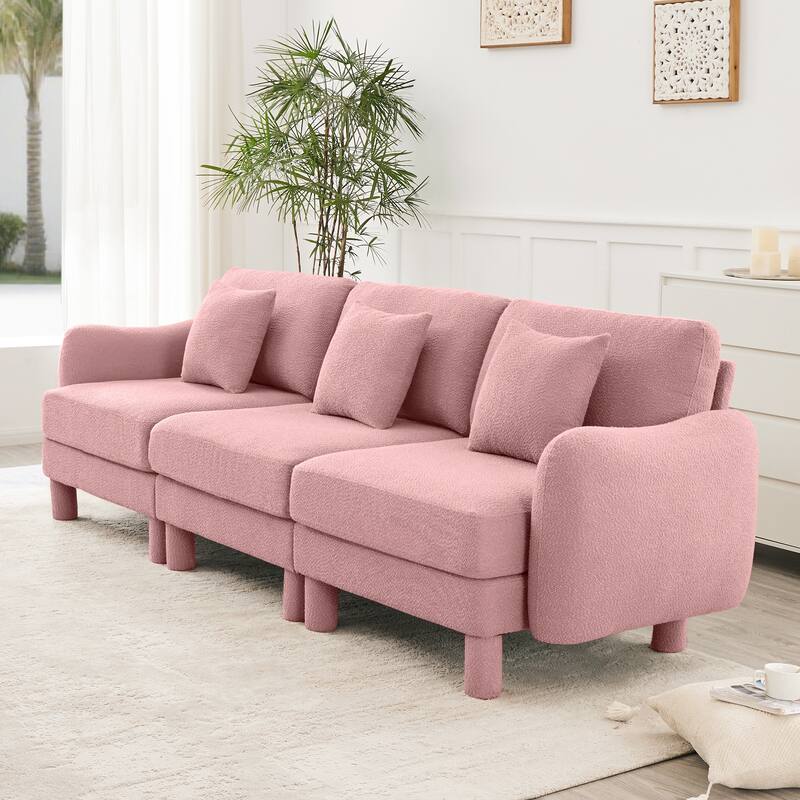 109.4" 3-Seater Modern Upholstered Sofa Couch, Deep-Seat Sectional Sofa with Shell-Shaped Armrests, Leisure Sofa for Living Room
