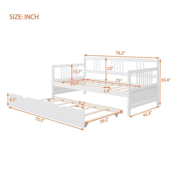 Twin Size Daybed Wood Bed with Twin Size Trundle,White