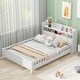 preview thumbnail 1 of 10, Wood Full Size Platform Bed with LED Light, Storage Headboard and Safety Guardrail for Bedroom, White White