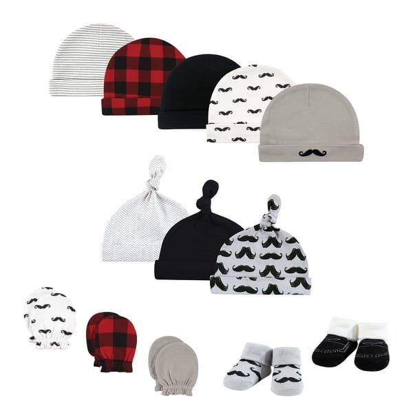 slide 1 of 1, Hudson Baby Infant Boy 13Pc Cap and Socks Set, Mustache, 0-6 Months - Mustache 0-6 Months - Mustache