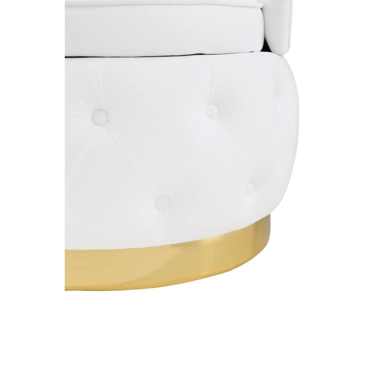Modern 25.2" Velvet 360° Swivel Buttons Tufted Barrel Chair with Gold Stainless Steel Base and Storage