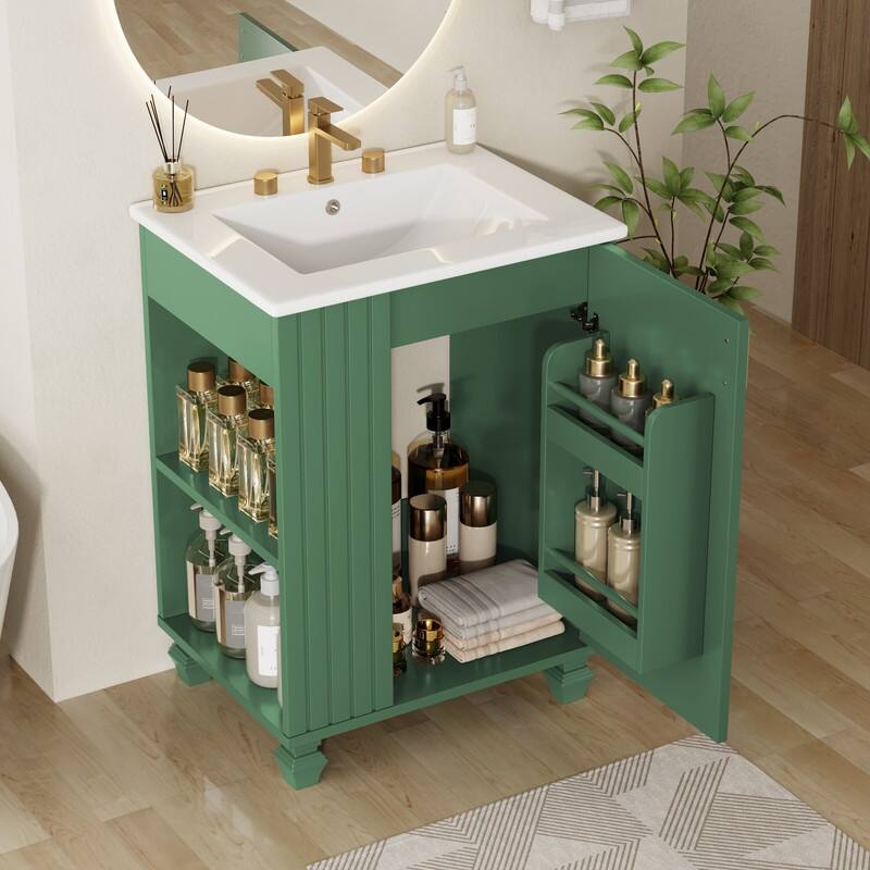 24" Bathroom Vanity with Sink, Door Shelf, Side Open Storage, Soft Closing Door - Green