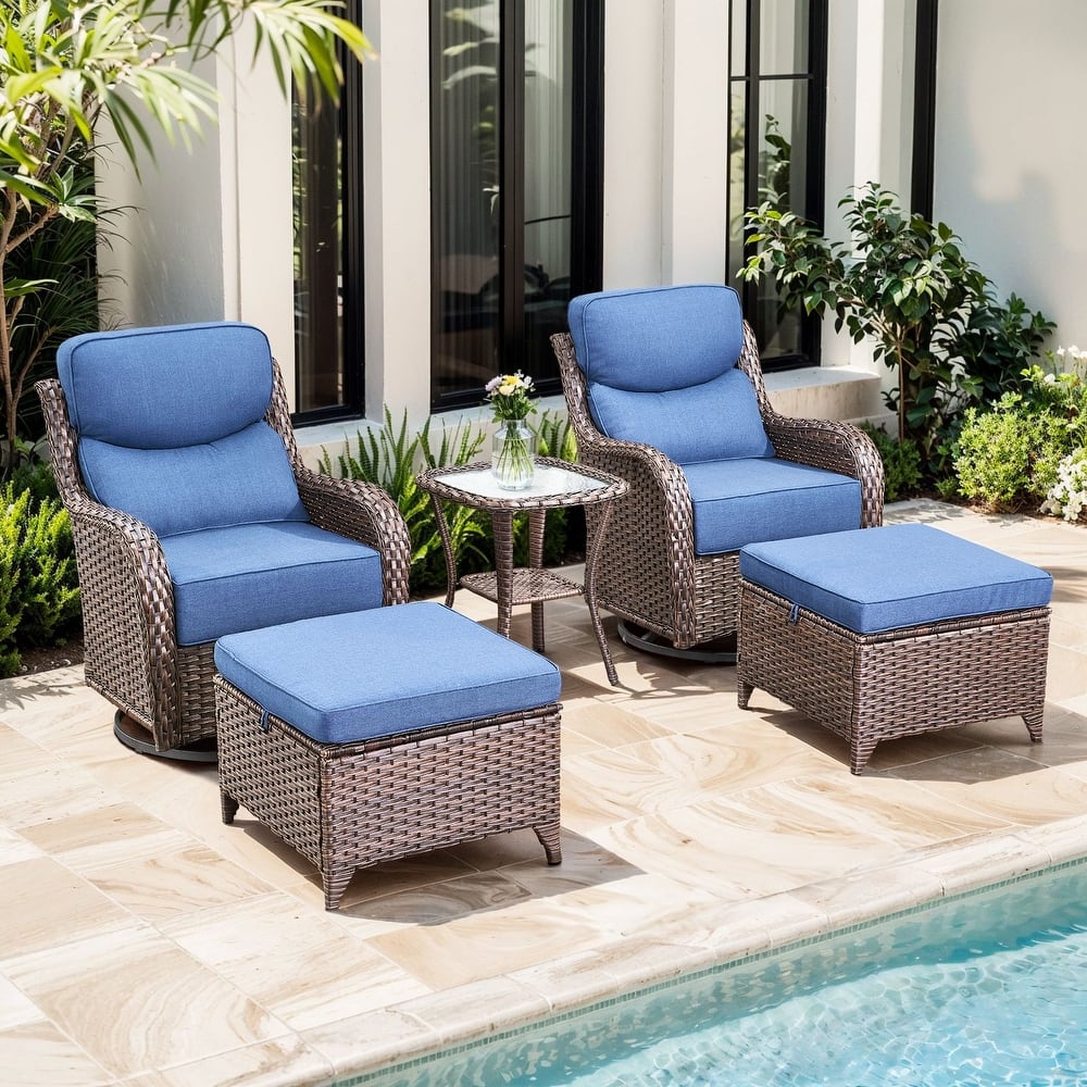 Gymojoy 5-Piece Patio Swivel Glider Chair Ottoman Set with Side Table, 6-Inch Ultra-Plush Cushions