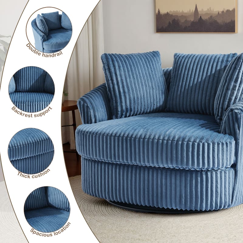 Oversized 43" W Plush Corduroy Recessed Arm Swivel Barrel Chair