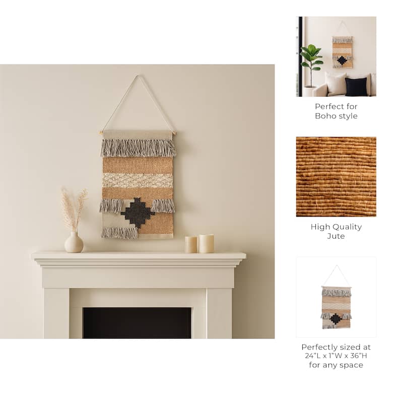 Boho Canvas Wall Hanging with Woven Cotton and Polyester