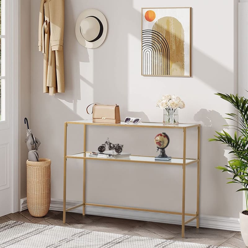 Modern Gold Frame 39.4" Entryway Console Table Glass Top