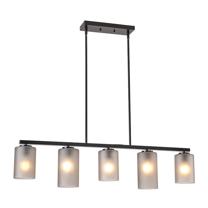 Modern Rustic 5-Light Frosted Ribbed Glass Linear Chandelier - 42.5 in