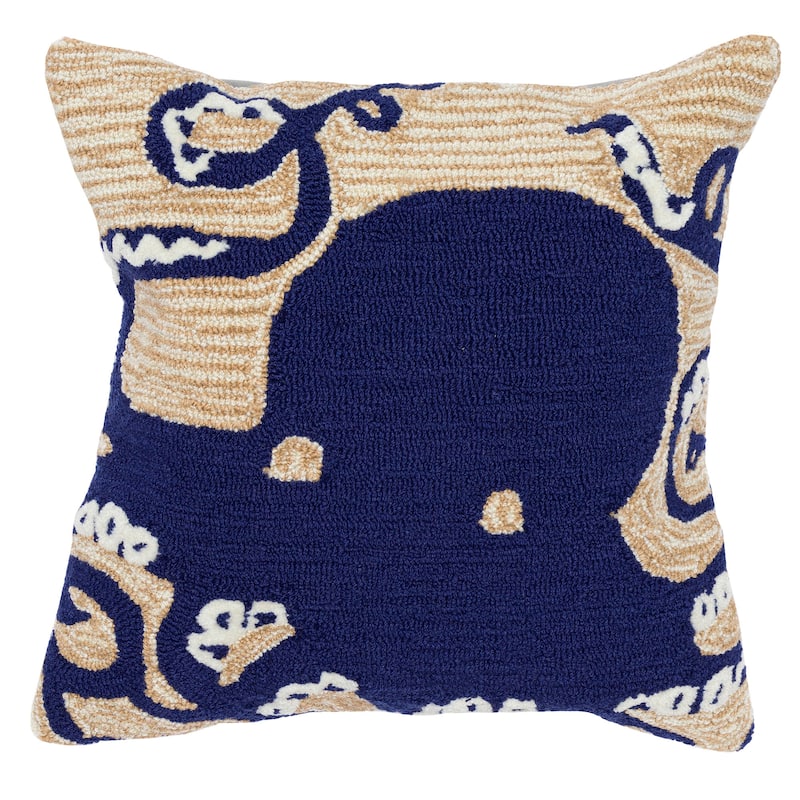 Liora Manne Frontporch Octopus Indoor/Outdoor Pillow Navy 18" Square
