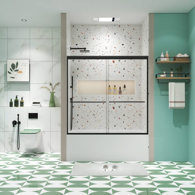 60"W x 58"H Framed Double Sliding Shower Door - 60'' x 58'' - Matte Black