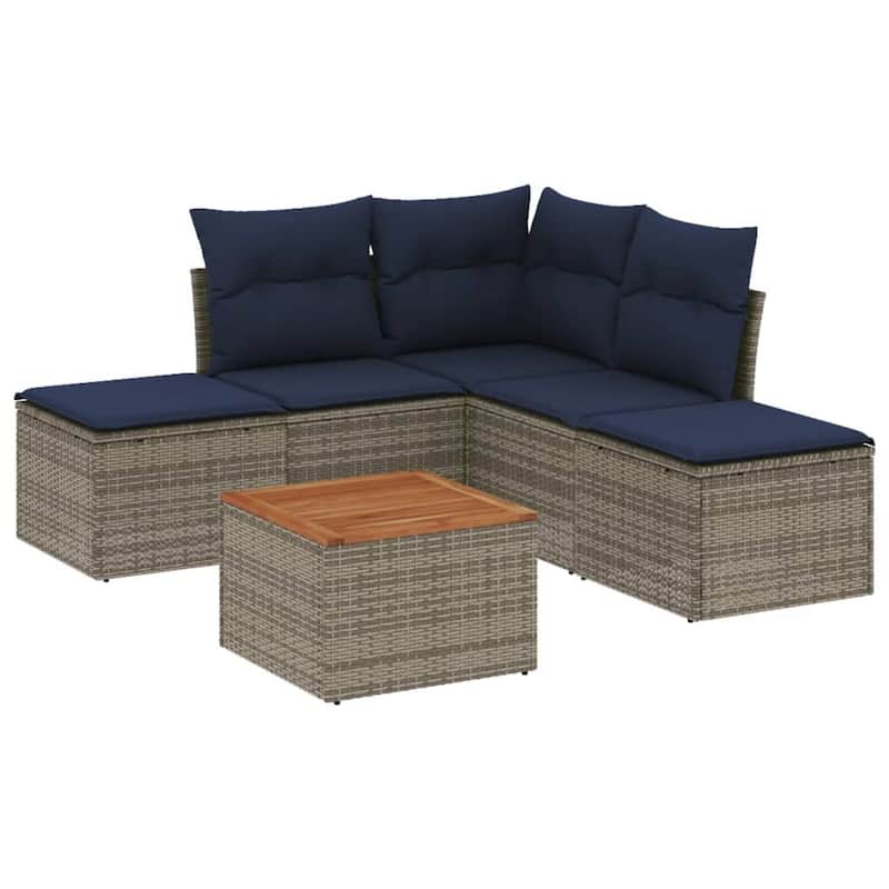 vidaXL Patio Sofa Set with Cushions Outdoor Furniture 6 Piece Poly Rattan - 24.4" x 24.4" x 27.2"