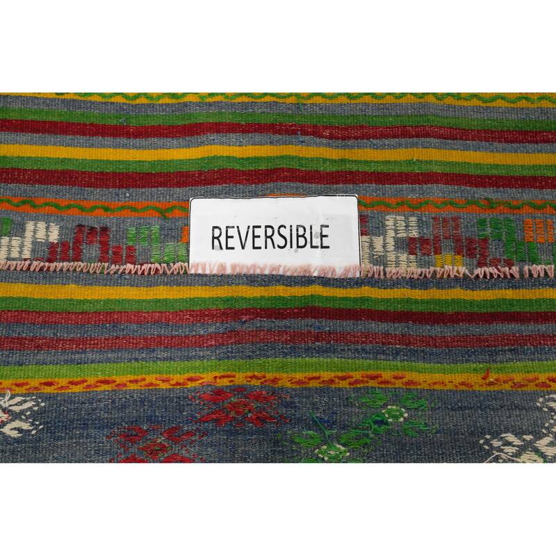 Hand Woven Oriental 100% Wool Carpet Southwestern Tribal Green Kilim Area Rug - 7' 8'' X 5' 4''