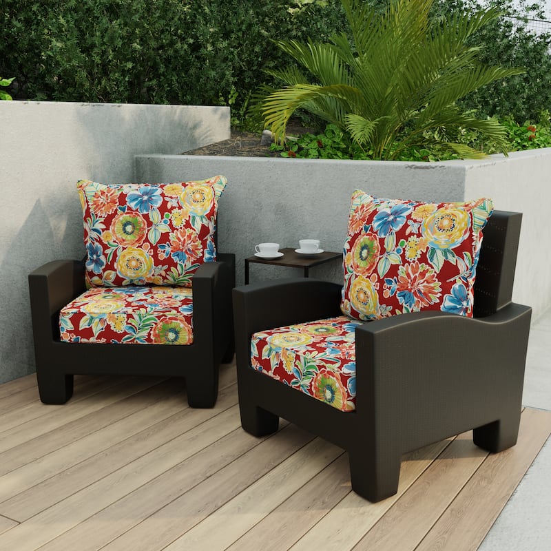 24" x 47" Red Floral Outdoor Deep Seat Cushion Set with Welt - 46.5'' L x 24'' W x 6'' H - Colsen Berry
