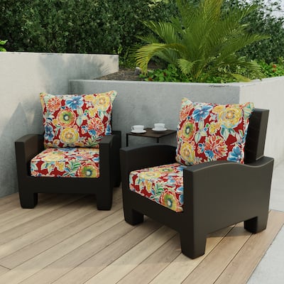 24" x 47" Red Floral Outdoor Deep Seat Cushion Set with Welt - 46.5'' L x 24'' W x 6'' H