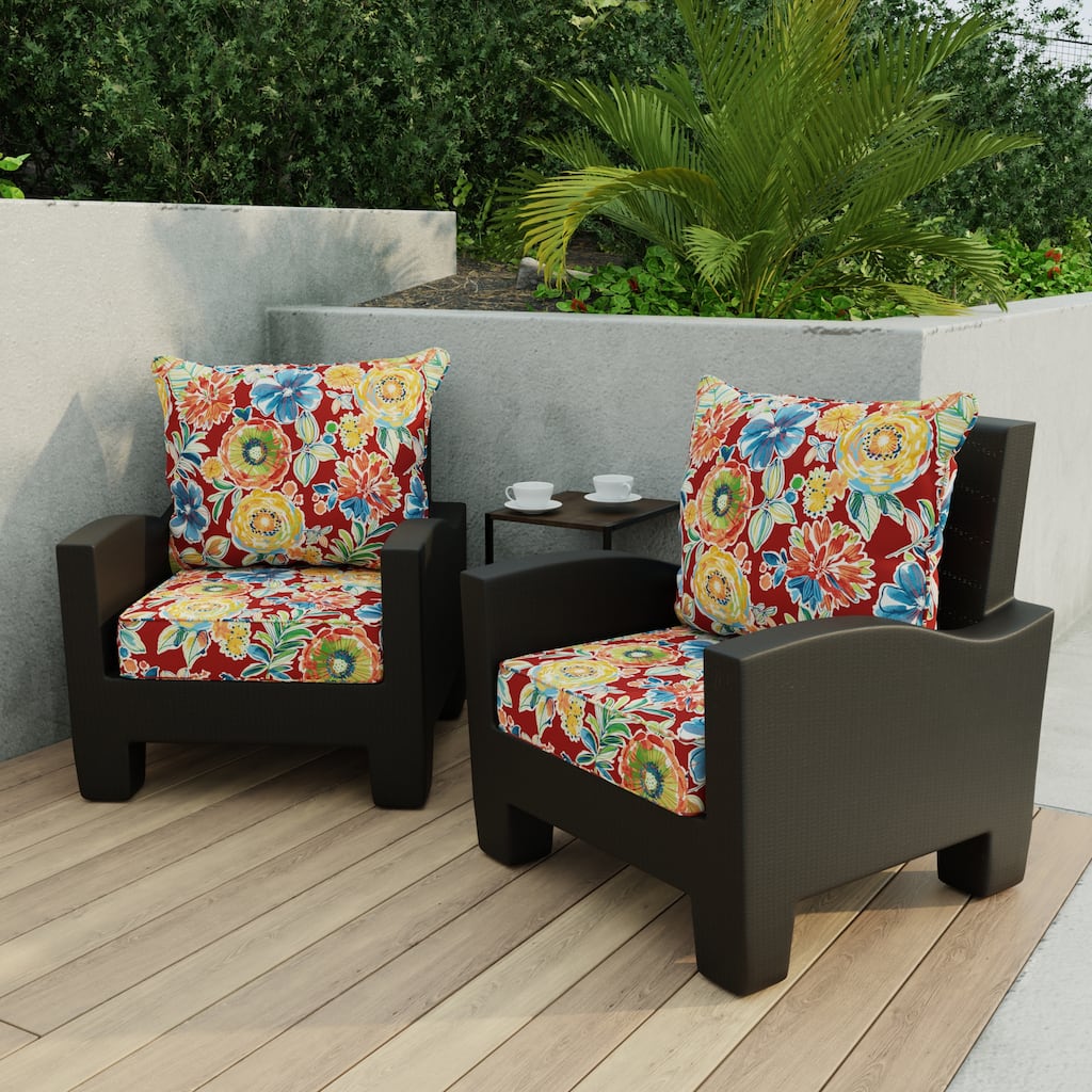 24" x 47" Red Floral Outdoor Deep Seat Cushion Set with Welt - 46.5'' L x 24'' W x 6'' H