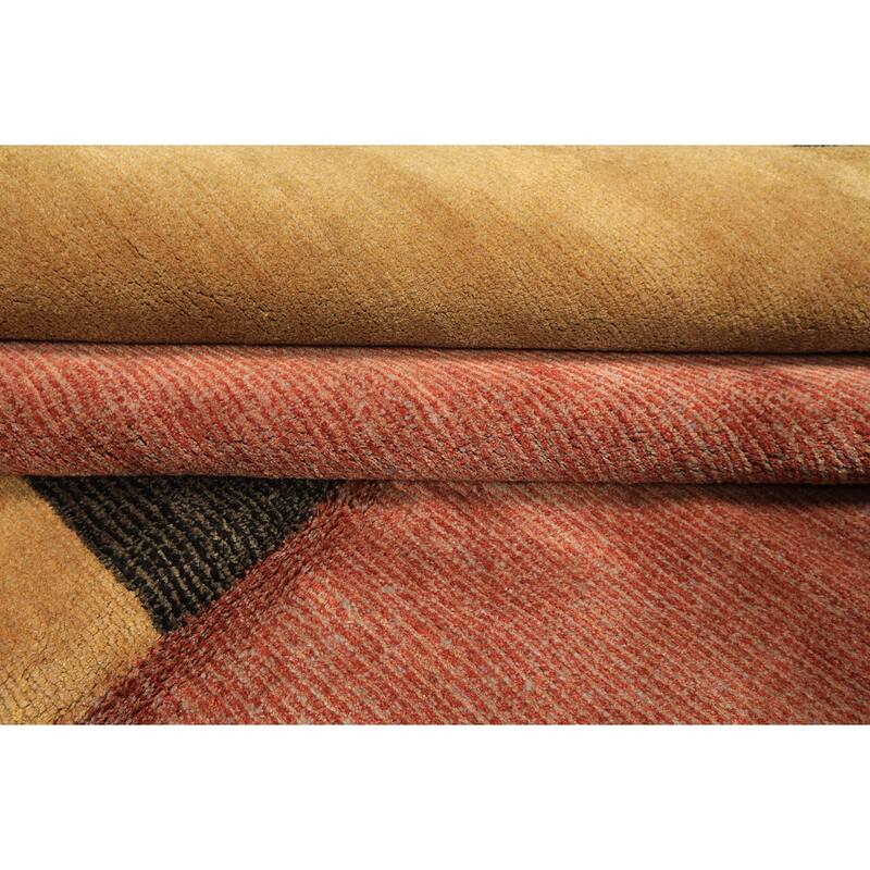 6x8'10'' Hand Knotted Wool Rust Tibetan Textured Color Modern & Contemporary Rug - 6' x 8' 10''