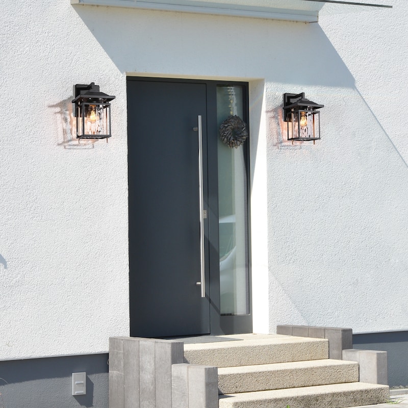 Elisie Modern Brushed Black Gold 1-Light Outdoor Wall Lantern Sconce Water Glass for Garage Porch Front Door