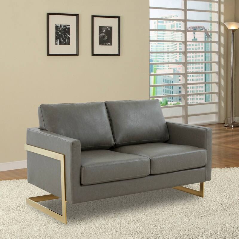Lincoln Modern 2-Seater Leather Plush Cushion Loveseat in Metal Frame for Living Room Small Spaces Home Office