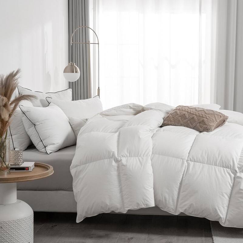 Queen Feather Down Comforter, Ultra Soft All Seasons Organic Cotton