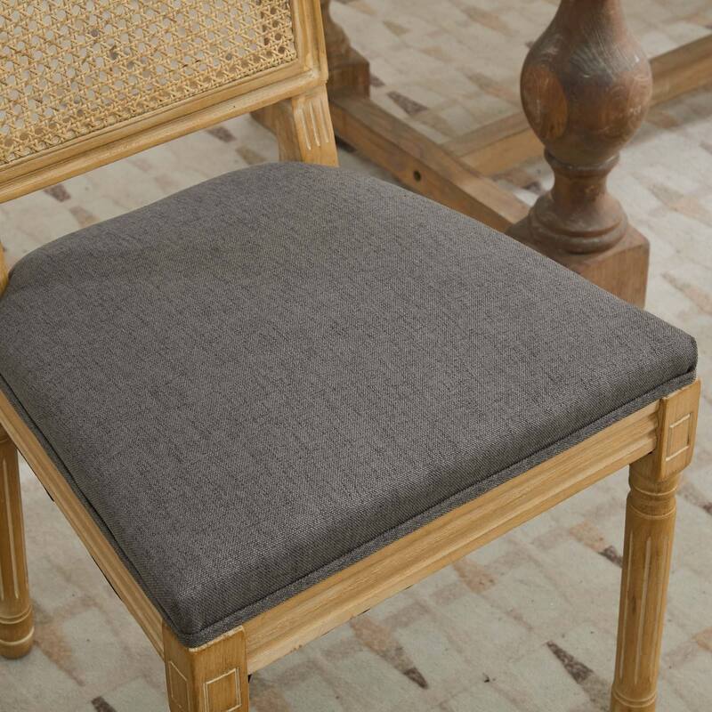 GDF Studio - French Modern Wood Dining Chairs with Rattan Backrest, Upholstered Seat, Set of 2 with Carved Frame