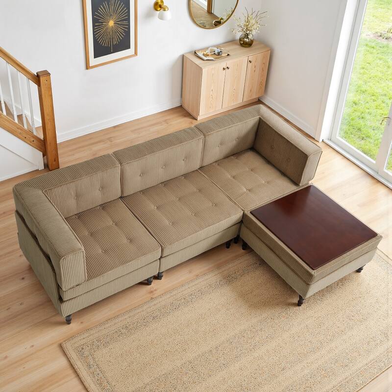 4-Piece 98" W Upholstered Modular Corduroy Sectional Sofa